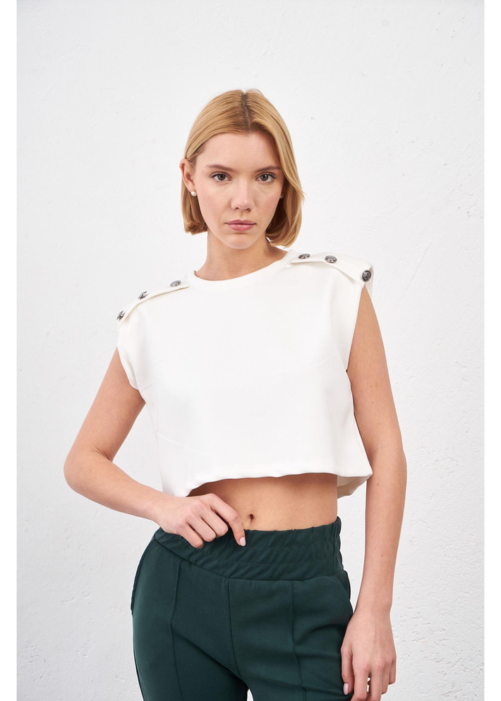 Düğmeli Sıfır Kol Modal Crop Bluz