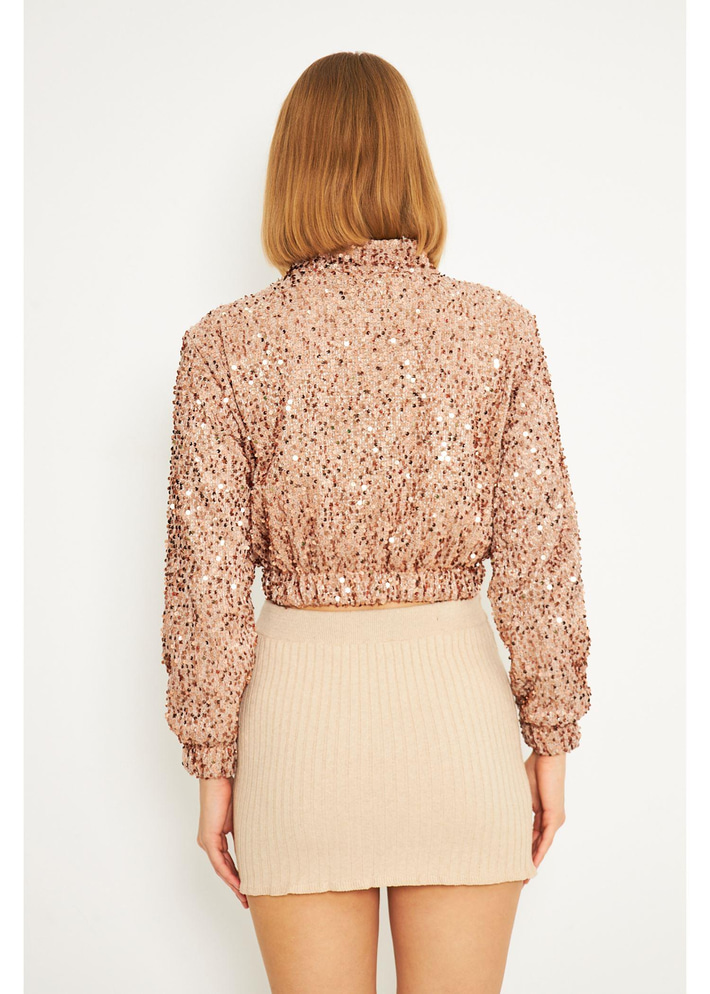 Fermuarlı Kadife Pul Payet Ceket 