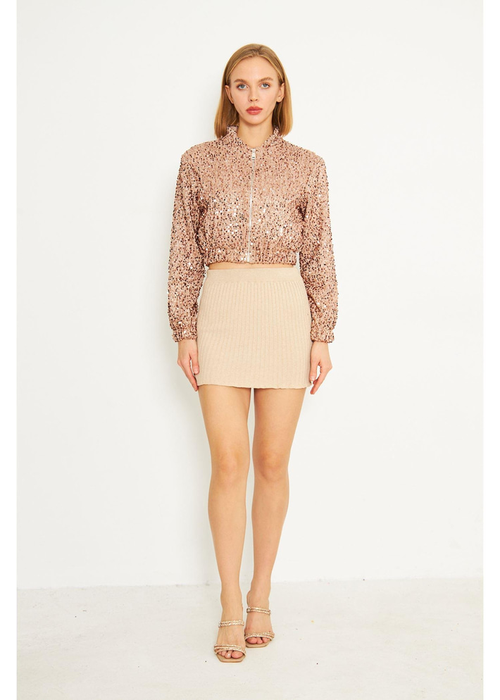 Fermuarlı Kadife Pul Payet Ceket 