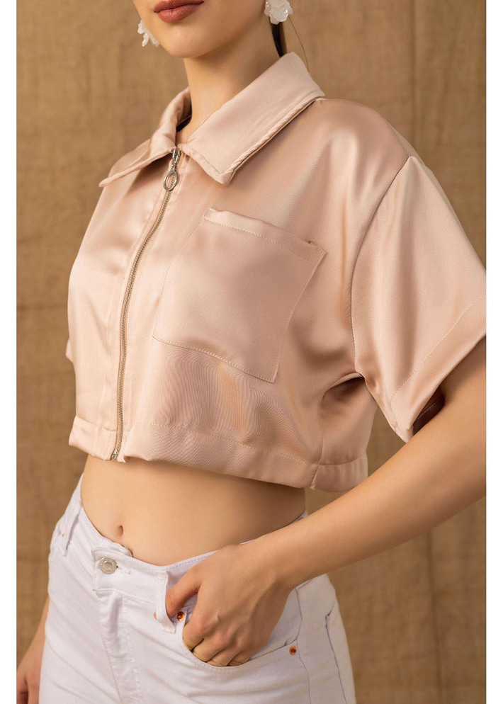 Fermuarlı Kısa Saten Gömlek 