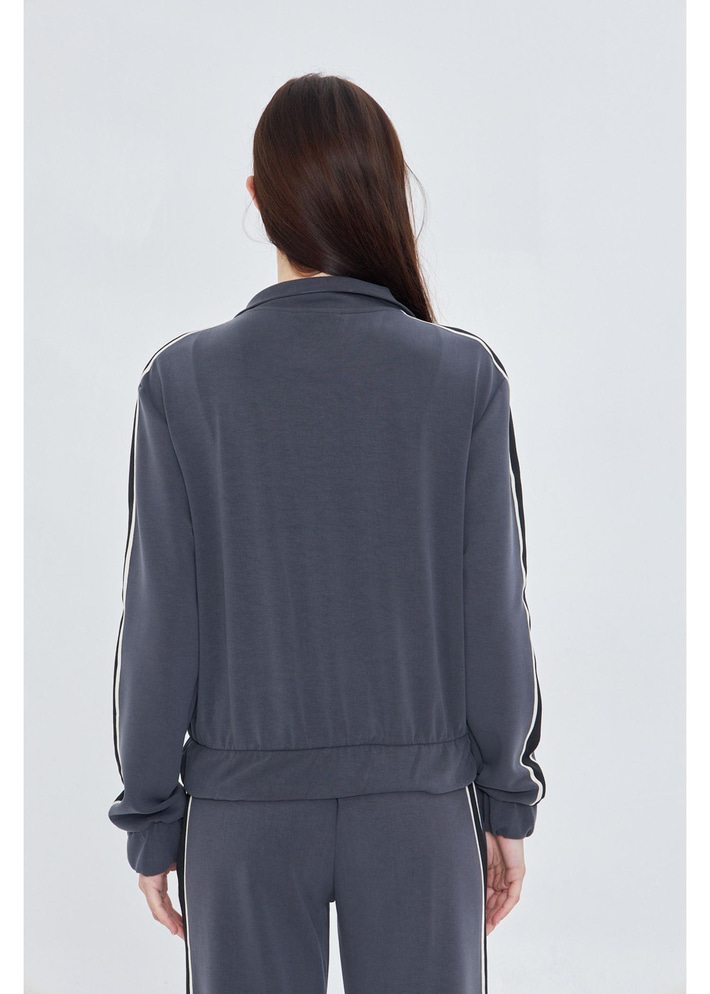 Fermuarlı Şeritli Modal Sweatshirt 