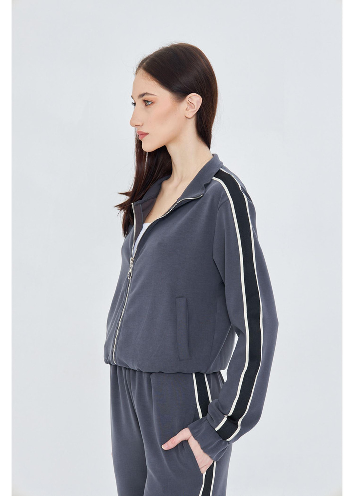 Fermuarlı Şeritli Modal Sweatshirt 