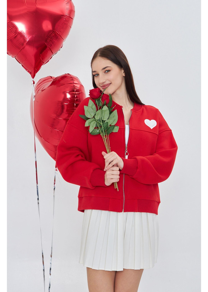 Kalp Baskılı Bomber Sweatshirt 