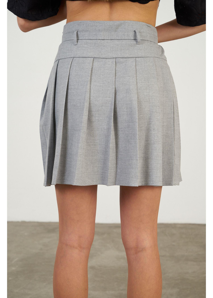 Kemerli Pile Detaylı Poliviskon Etek