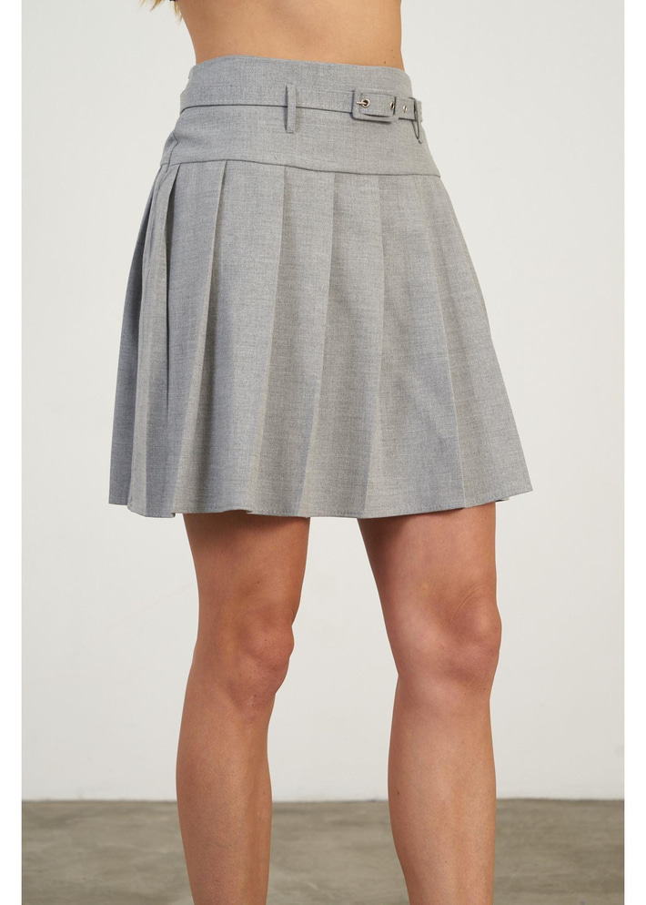 Kemerli Pile Detaylı Poliviskon Etek