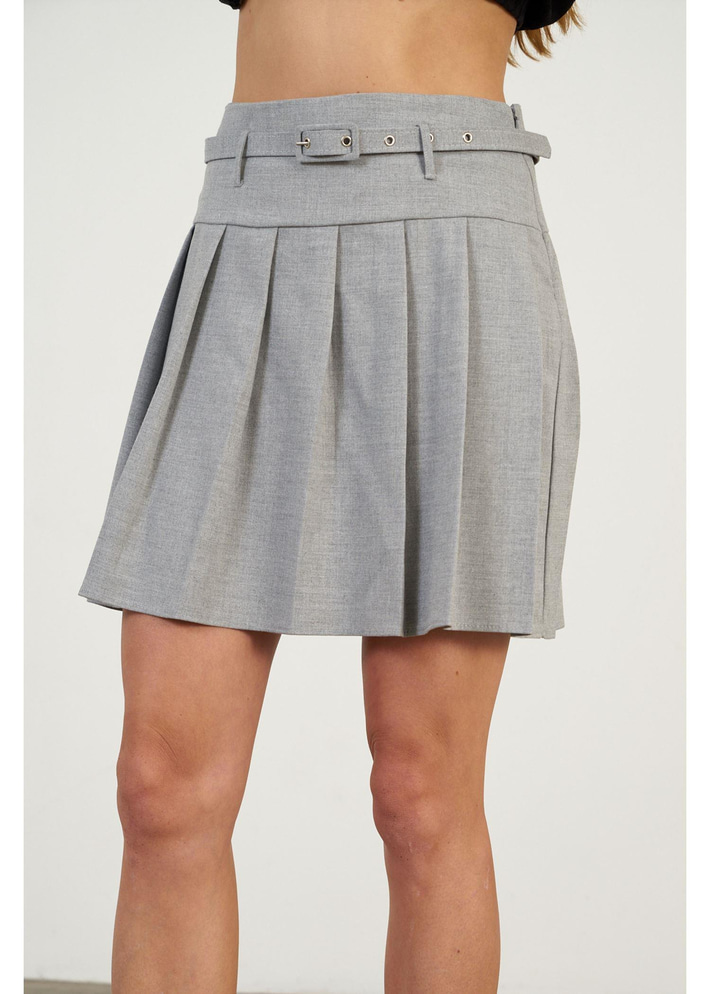 Kemerli Pile Detaylı Poliviskon Etek