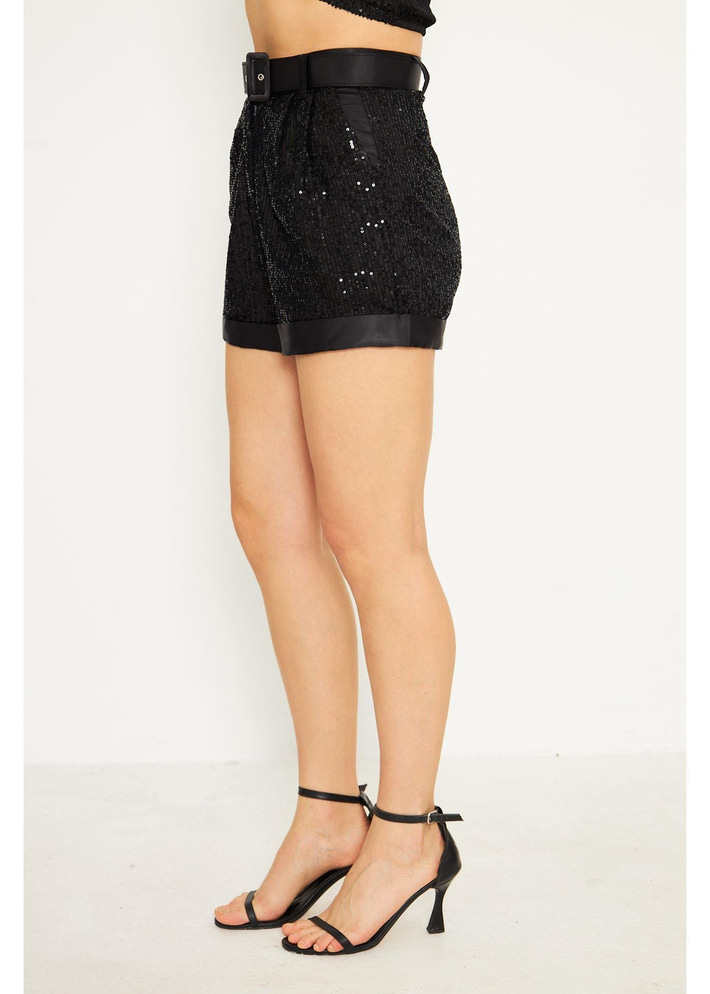 Kemerli Pul Payet Şort 