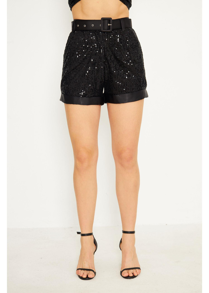 Kemerli Pul Payet Şort 