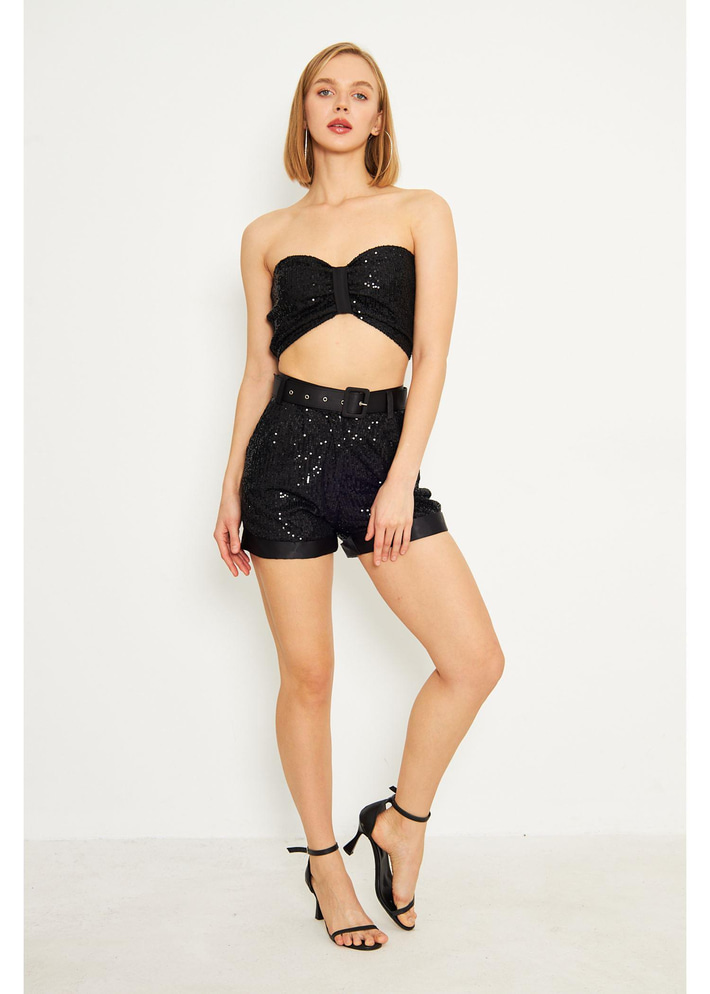 Kemerli Pul Payet Şort 