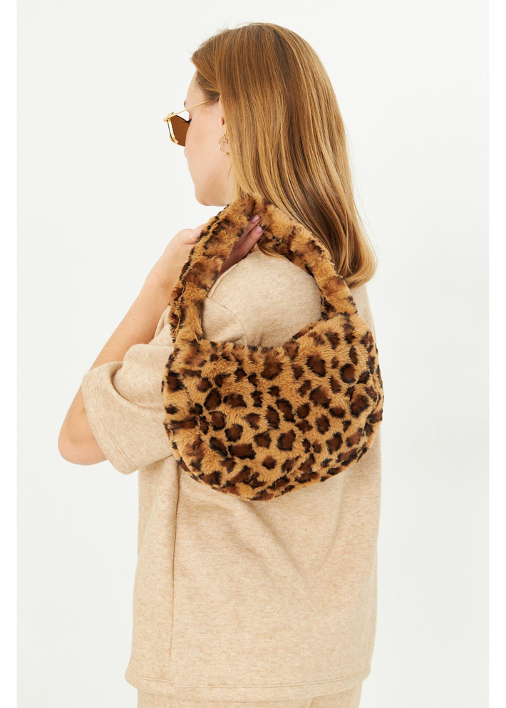 Leopar Desen Mini Peluş Çanta 