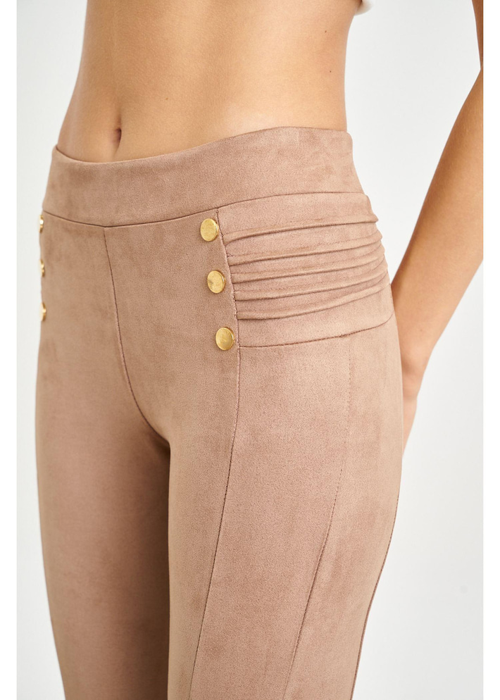 Nervür Detaylı Süet Tayt