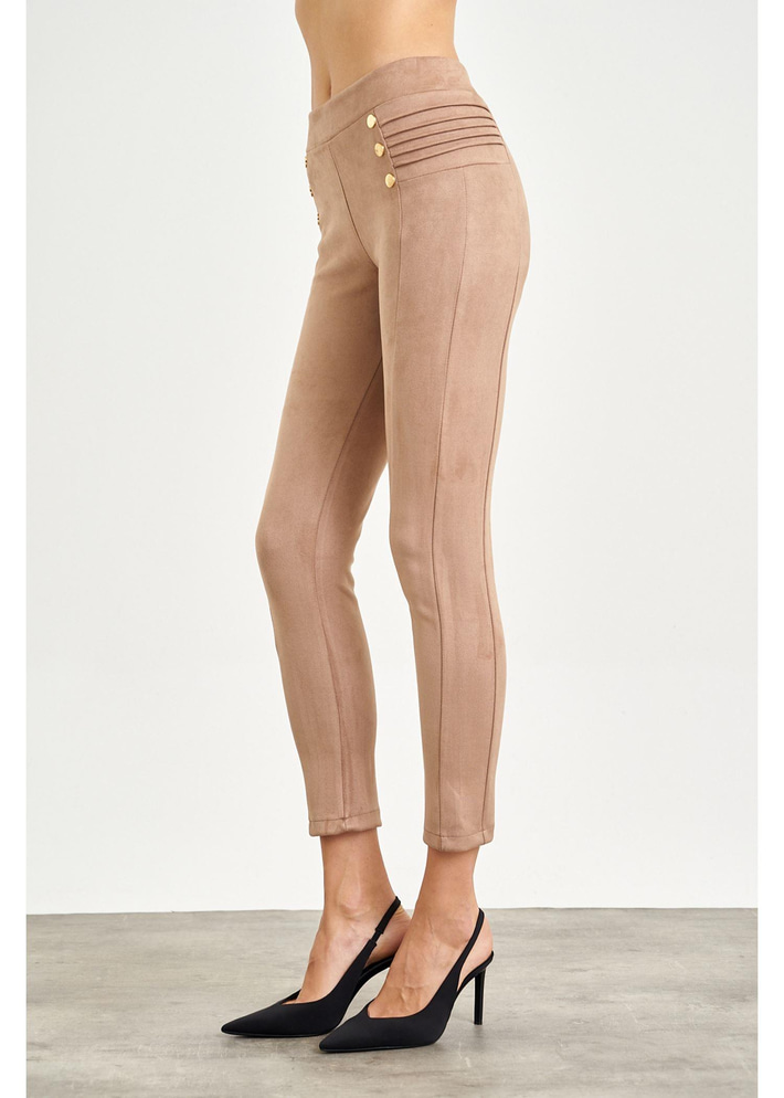 Nervür Detaylı Süet Tayt