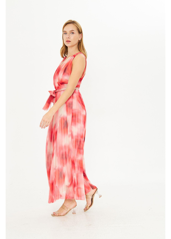 Omuzdan Bağlamalı Baskılı Tül Elbise 