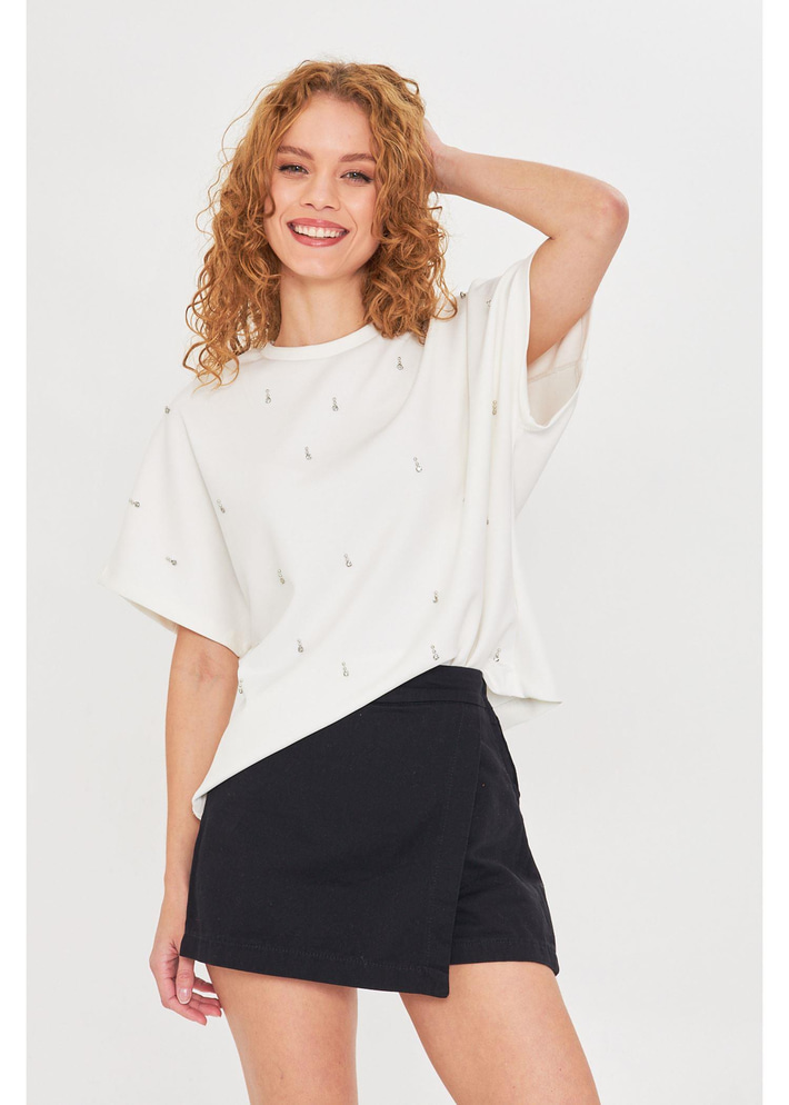 Önü Taşlı Kolsuz Modal T-Shirt