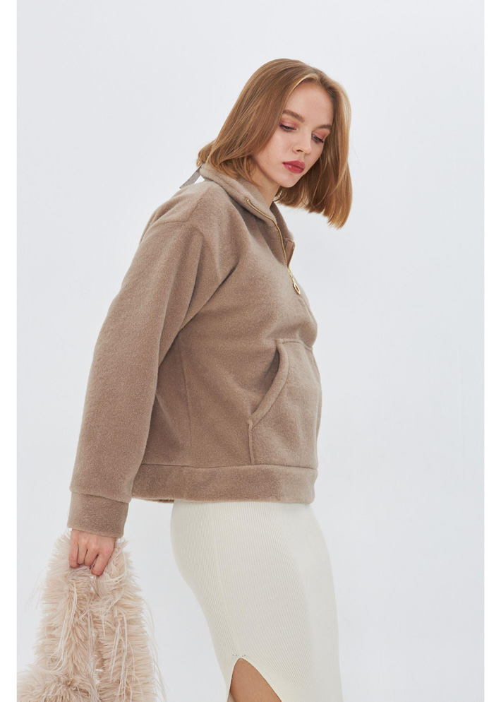 Önü Yarım Fermuarlı Kaşe Sweatshirt 