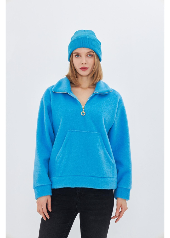 Önü Yarım Fermuarlı Kaşe Sweatshirt 