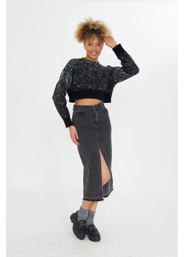 Peluş Dokulu Crop Kazak 