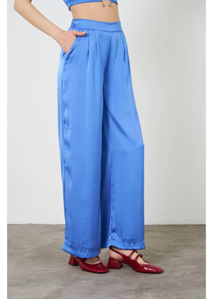 Pile Detaylı Saten Pantolon