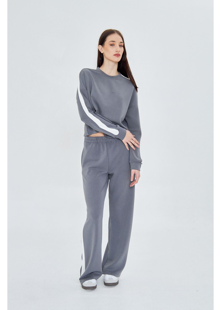 Şeritli Scuba Modal Crop Sweatshirt 