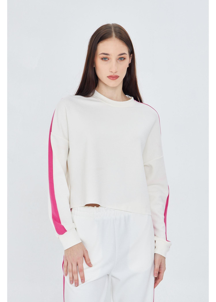 Şeritli Scuba Modal Crop Sweatshirt 