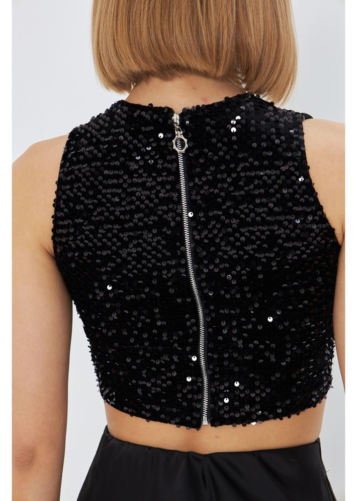 Sıfır Kol Pul Payet Bluz 