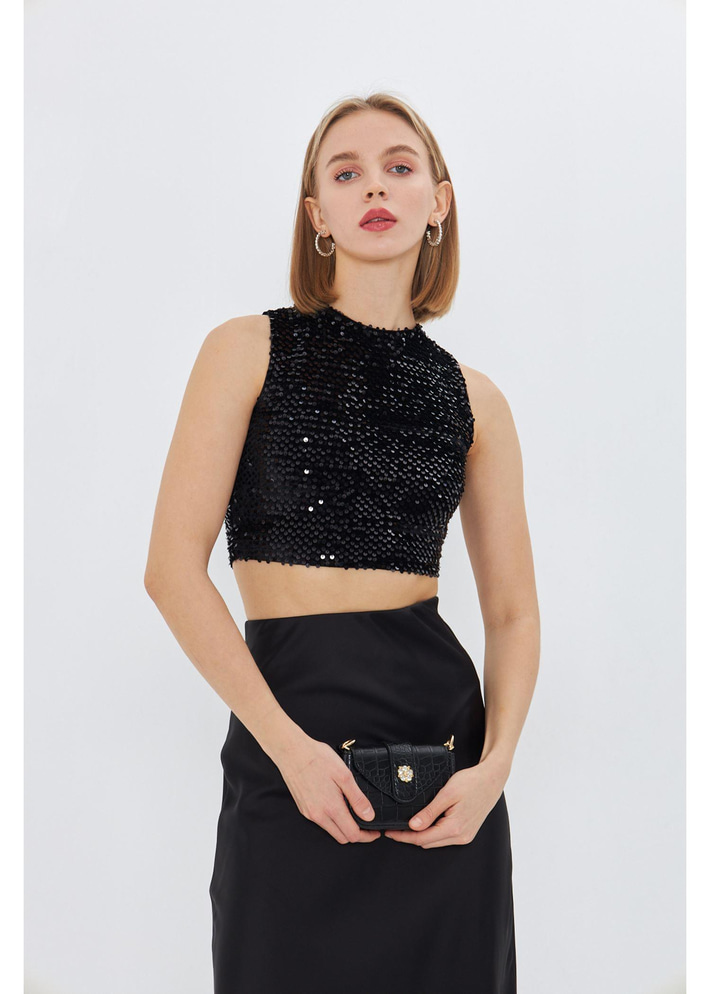 Sıfır Kol Pul Payet Bluz 