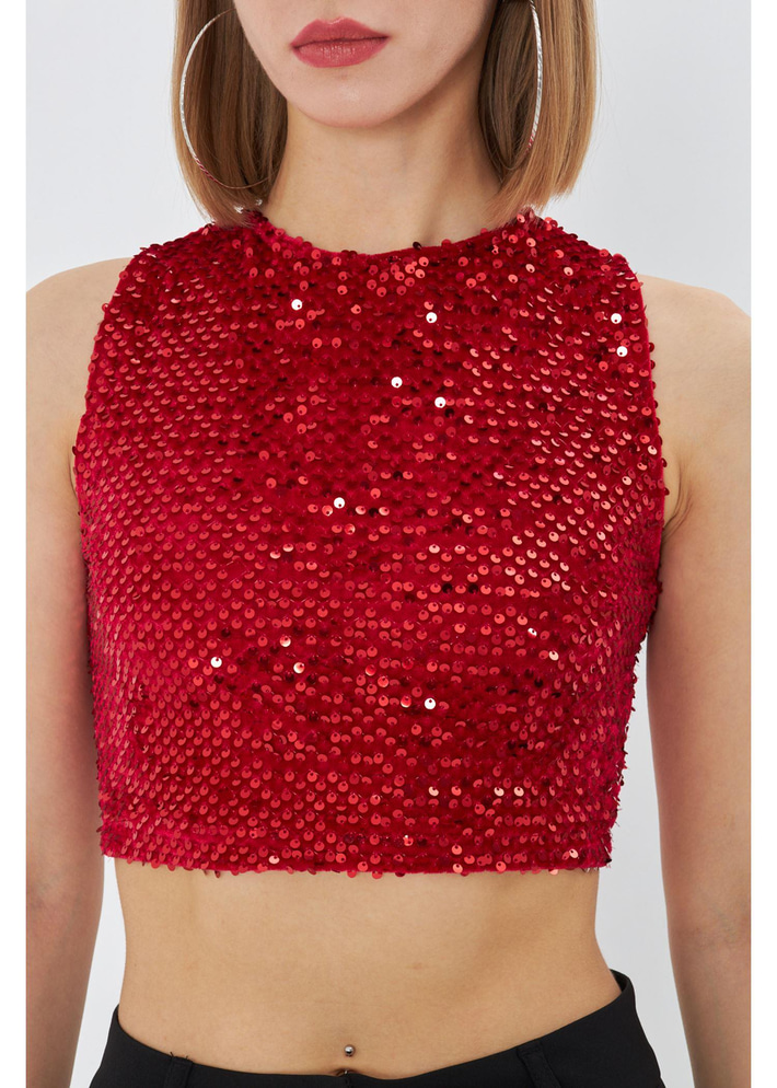 Sıfır Kol Pul Payet Bluz 