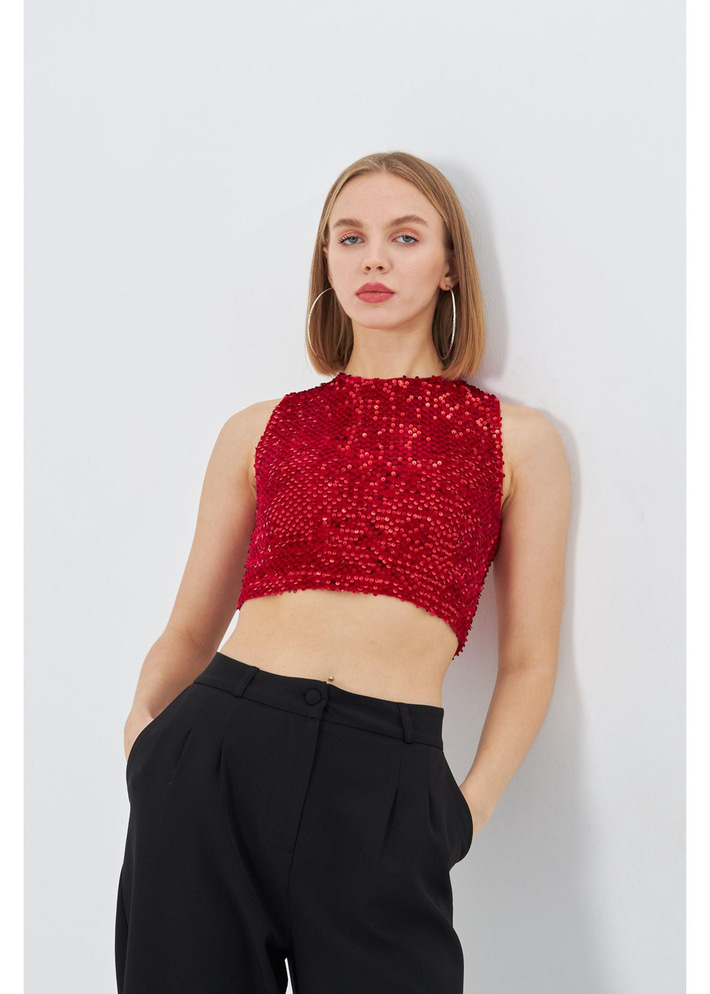 Sıfır Kol Pul Payet Bluz 