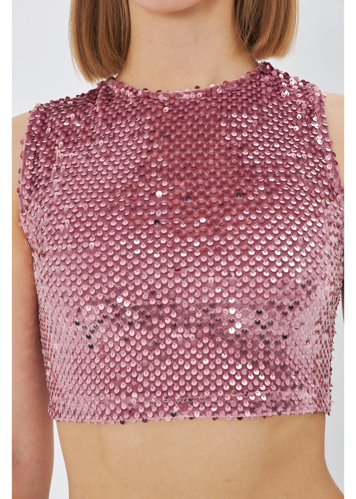 Sıfır Kol Pul Payet Bluz 