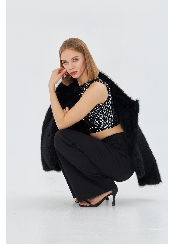 Sıfır Kol Pul Payet Bluz 