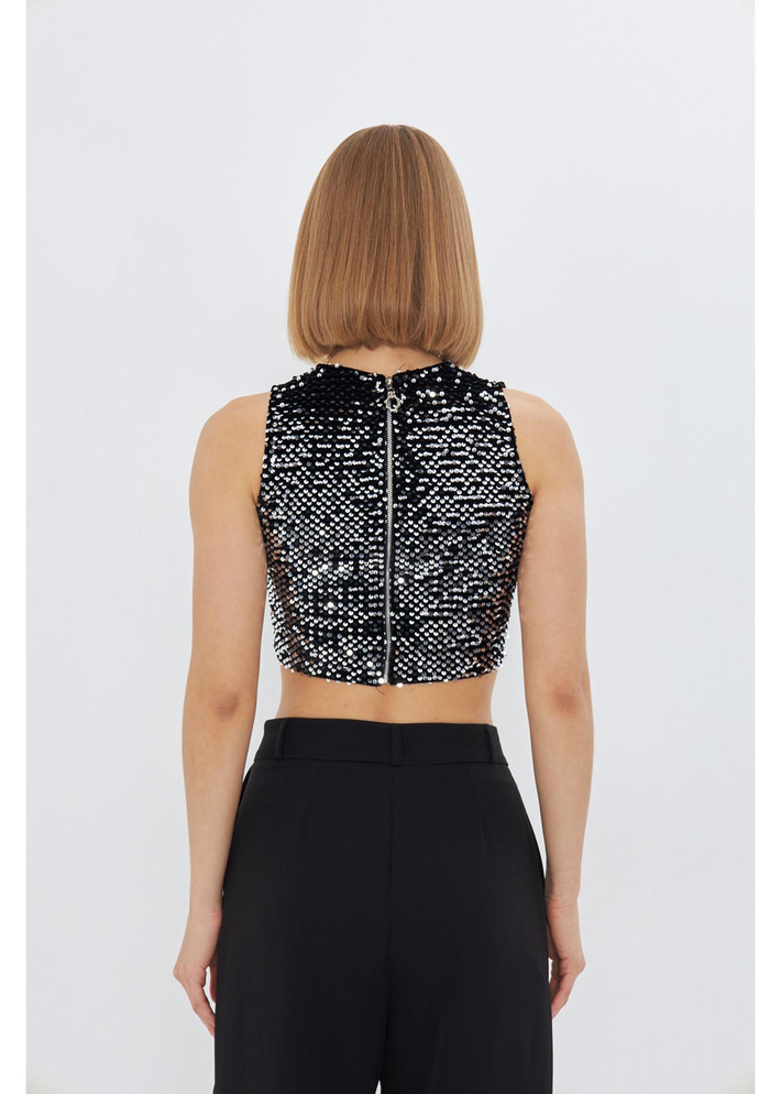 Sıfır Kol Pul Payet Bluz 