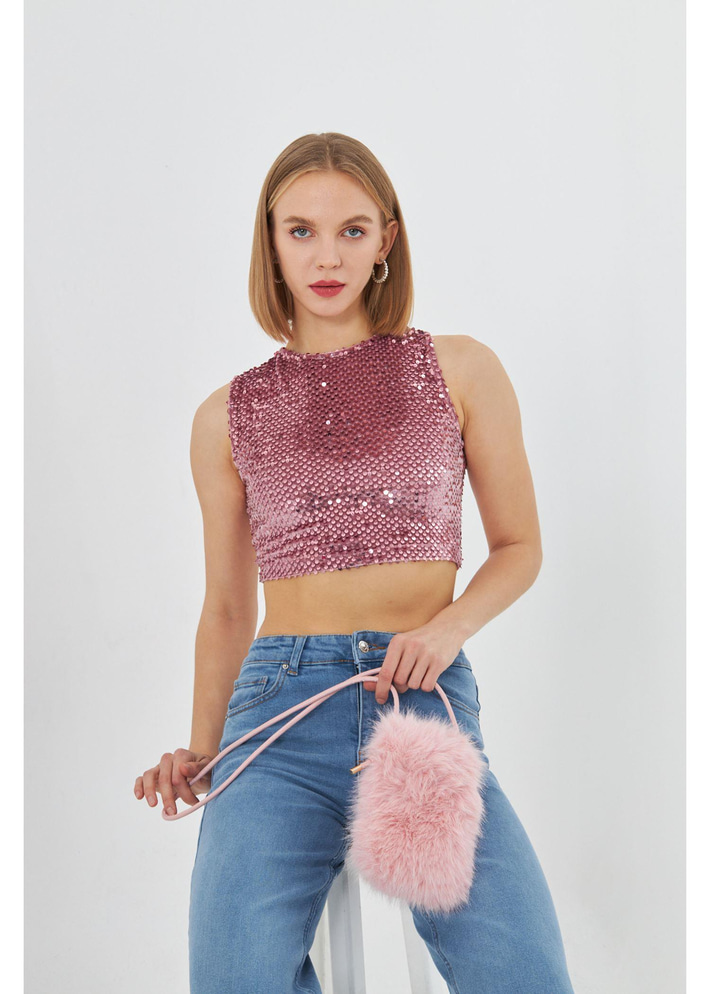 Sıfır Kol Pul Payet Bluz 