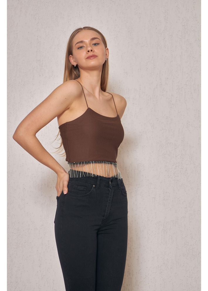 Taş Detaylı Crop Bluz 