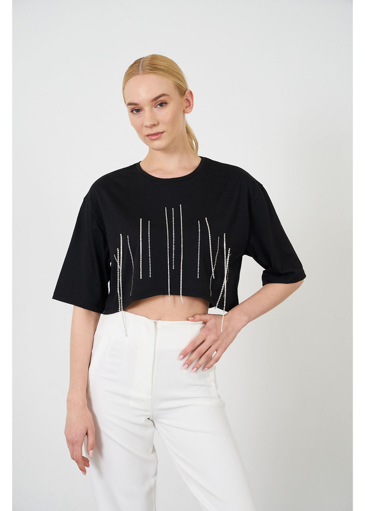 Taş Detaylı Crop T-Shirt