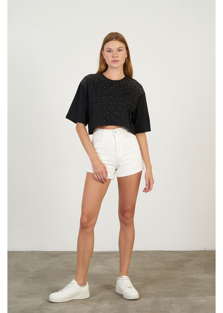 Taş İşlemeli Basic T-Shirt
