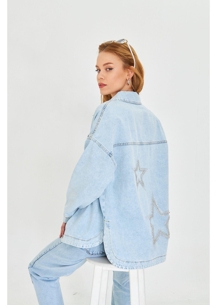 Yıldız İşlemeli Jean Ceket 