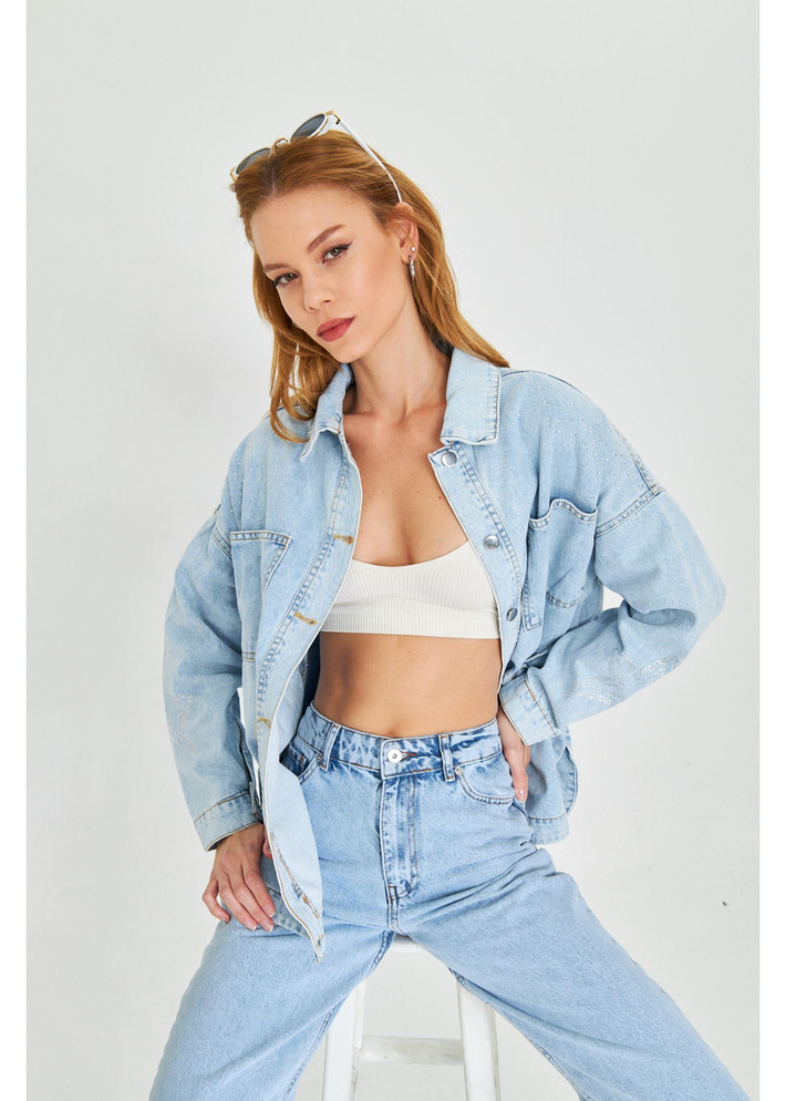 Yıldız İşlemeli Jean Ceket 