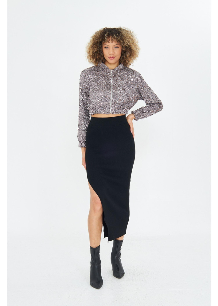 Yırtmaç Detaylı Triko Etek 