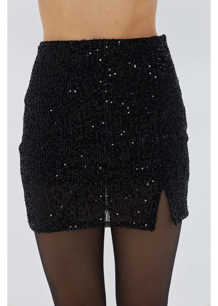 Yırtmaçlı Pul Payet Mini Etek 