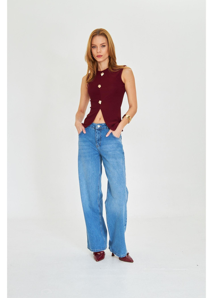 Yüksek Bel Baggy Jean Pantolon 