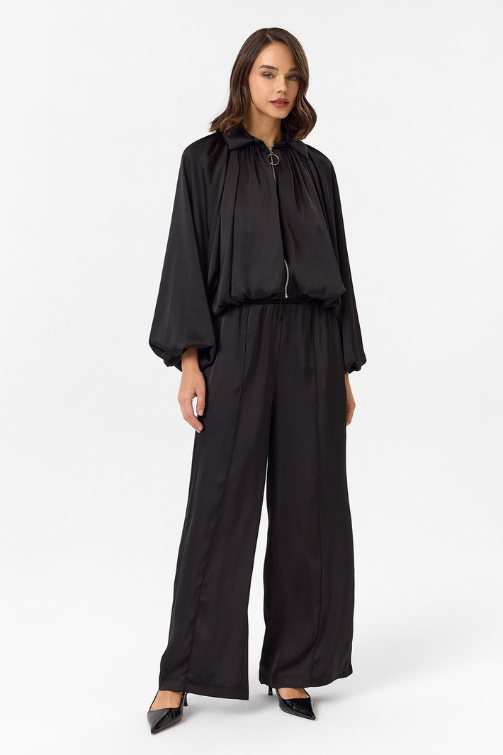 Önü Çimalı Saten Pantolon