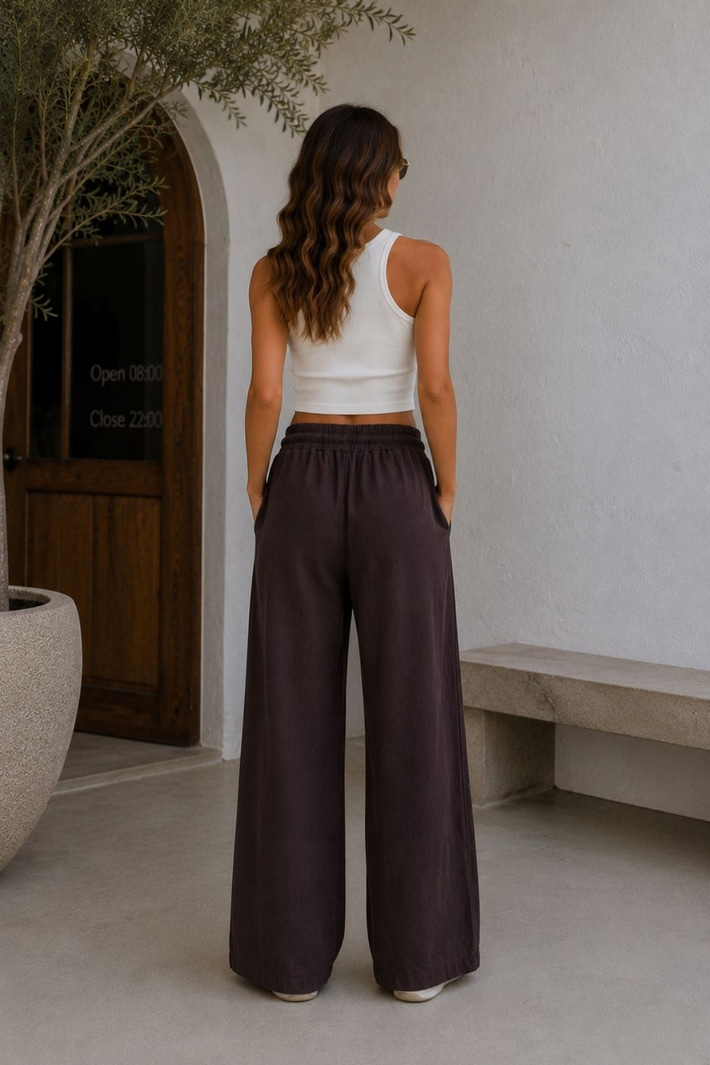 Beli Lastikli Bol Paça Pantolon