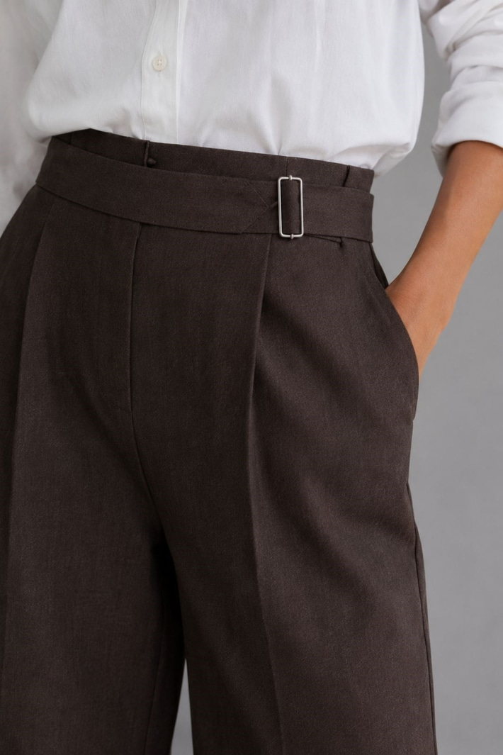 Toka Detaylı Keten Karışımlı Pantolon