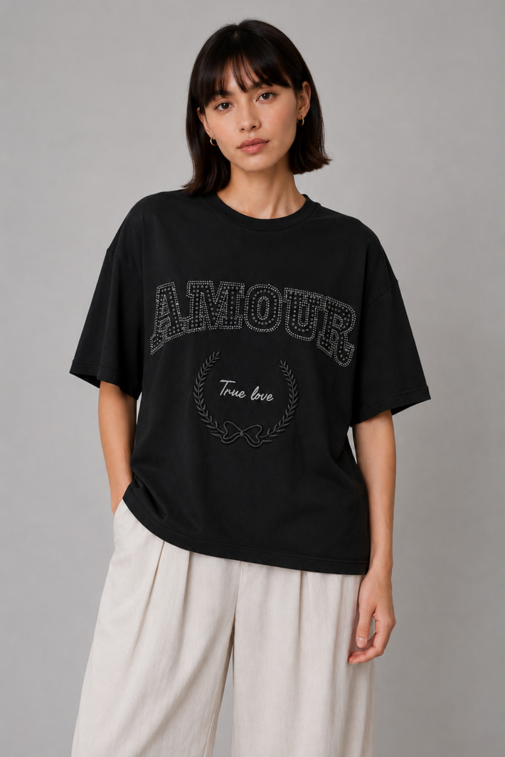 Amour İşlemeli Basic Tişört