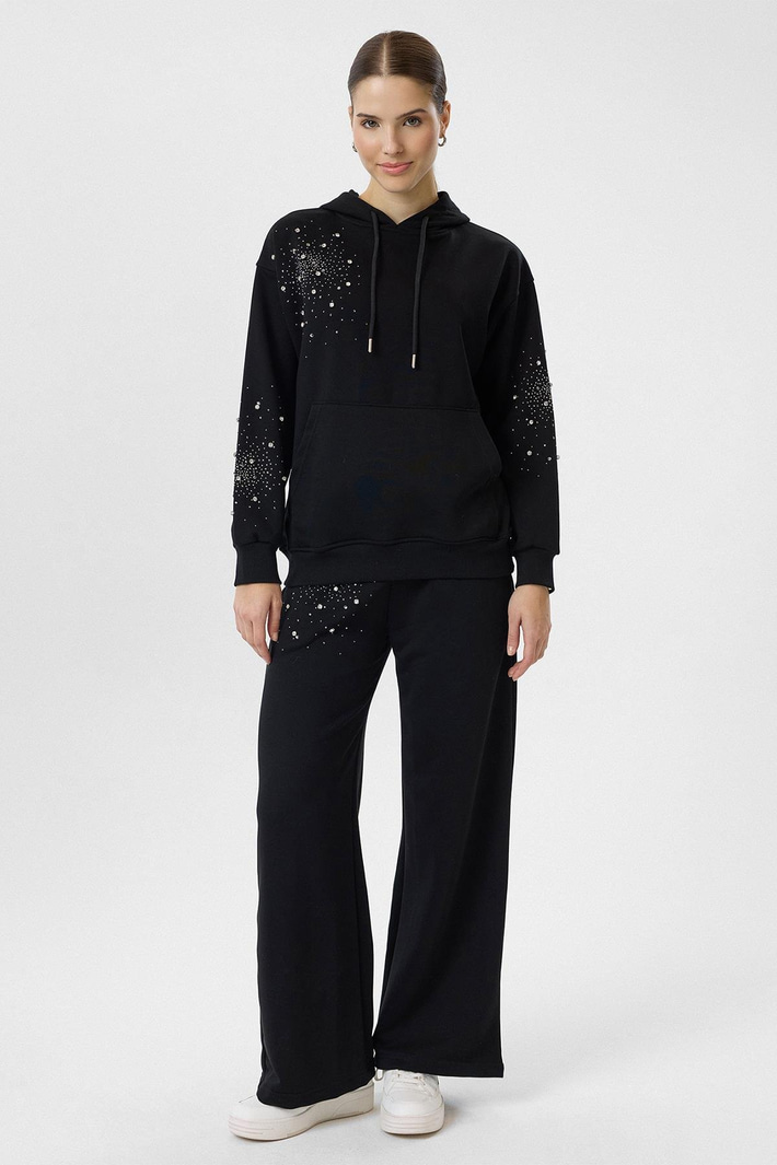Taşlı Kapüşonlu Sweatshirt