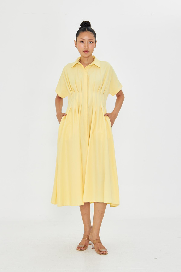 Pileli Gömlek Yaka Poplin Elbise