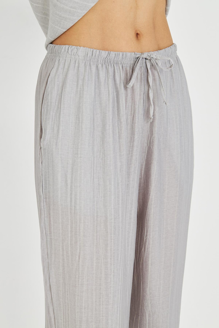 Beli Lastikli Çizgili Rayon Pantolon