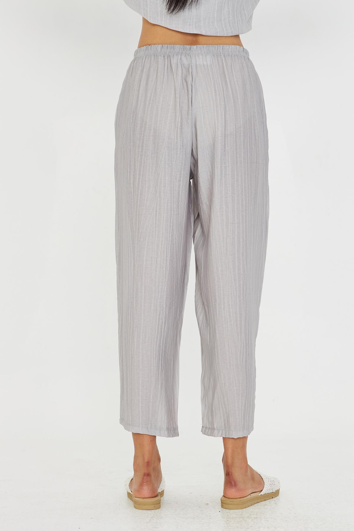 Beli Lastikli Çizgili Rayon Pantolon