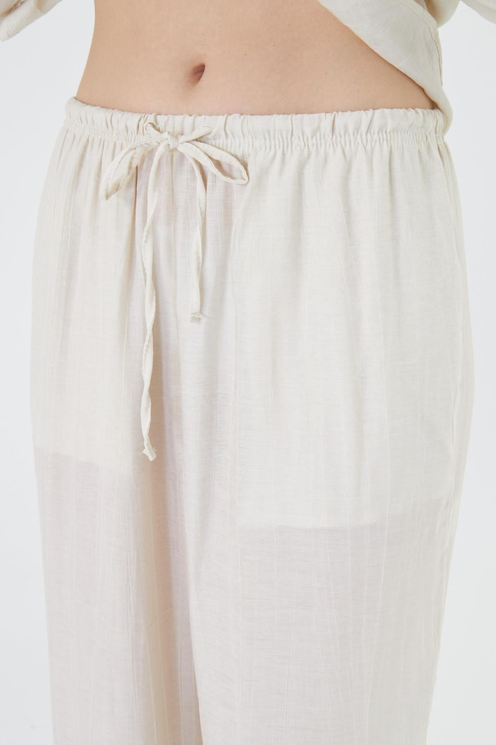 Beli Lastikli Çizgili Rayon Pantolon 
