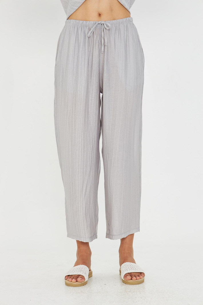 Beli Lastikli Çizgili Rayon Pantolon